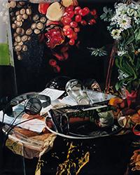 Con la técnica de óleo sobre tela, Román aborda dos temáticas: el bodegón y las vánitas, pintadas a partir de tres referentes como son, Peter Claesz, Willem Claesz Heda y Jan Davidsz. De Heem.
