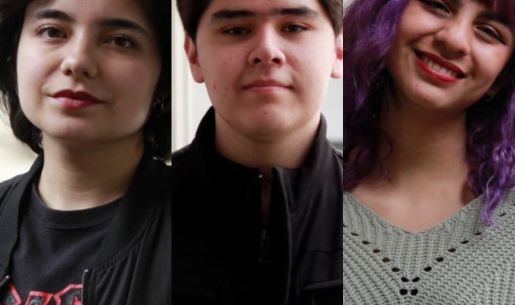 Collage de los rostros de Catalina Lufín, Benjamín Díaz y Camila Cerna, estudiantes U de Chile que participaron de la Semana de la Docencia 2023