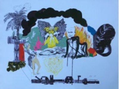 Obra de Nelson Plaza titulada "El fin de las esfinges" Técnica: Litografía y Serigrafía Papel Conqueror 250 grms. Tamaño: 70 x 100 cm. Año: 2020