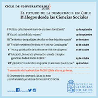 El Ciclo de Conversatorios "El futuro de la democracia en Chile: Diálogos desde las Ciencias Sociales", comenzará el 22 de Septiembre y se extenderá hasta mediados de Octubre.