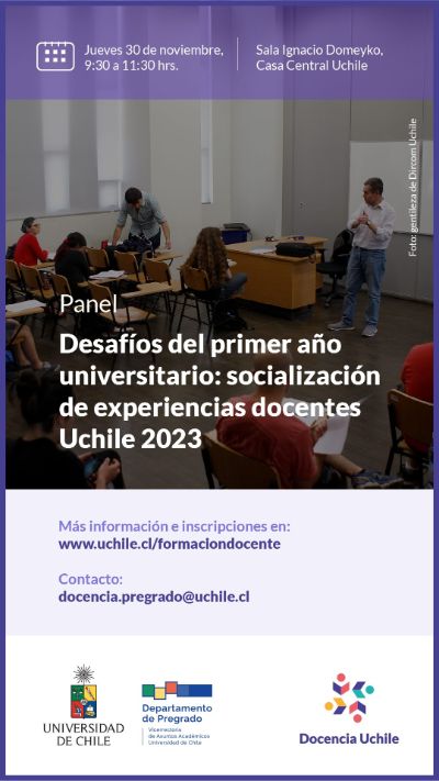 Banner del panel: Desafíos del primer año universitario: socialización de experiencias docentes Uchile 2023
