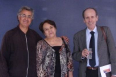Director del DMUS Fernando Carrasco, Decana de la Facultad de Artes Clara Cárdenas y Director de la Revista Musical Chilena Luis Merino.