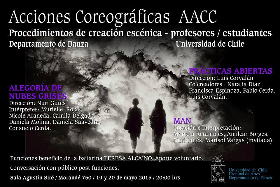 Profesores/as y estudiantes del Departamento de Danza presentarán creaciones de danza contemporáneo el 19 y 20 de mayo en Sala Agustín Siré (Morandé #750, Santiago Centro) con aporte voluntario. 