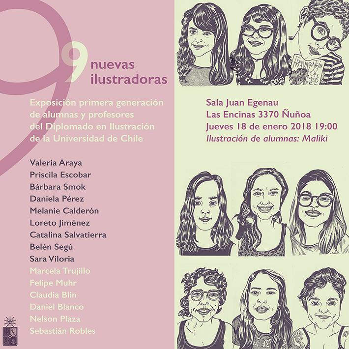 La muestra "9 nuevas ilustradoras" se podrá visitar únicamente el jueves 18 de enero, a las 19:00 horas.