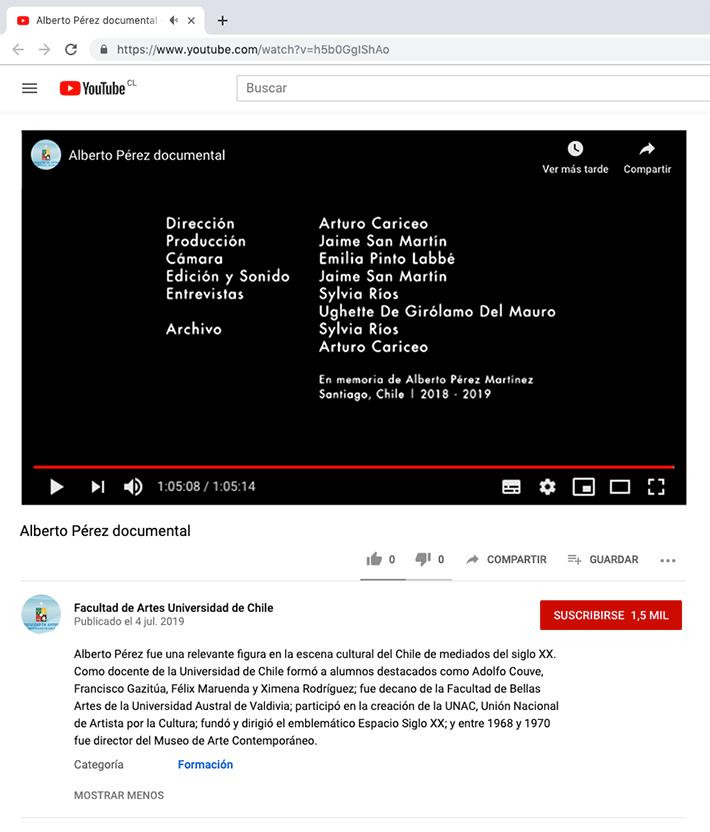 El ensayo audiovisual está disponible en las web institucionales de la Universidad de Chile y la Facultad de Artes y alojada en su canal Youtube, en el siguiente link: https://youtu.be/h5b0GgIShAo