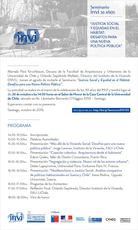 Afiche seminario "Justicia social y equidad en el hábitat: desafíos para una nueva política pública"