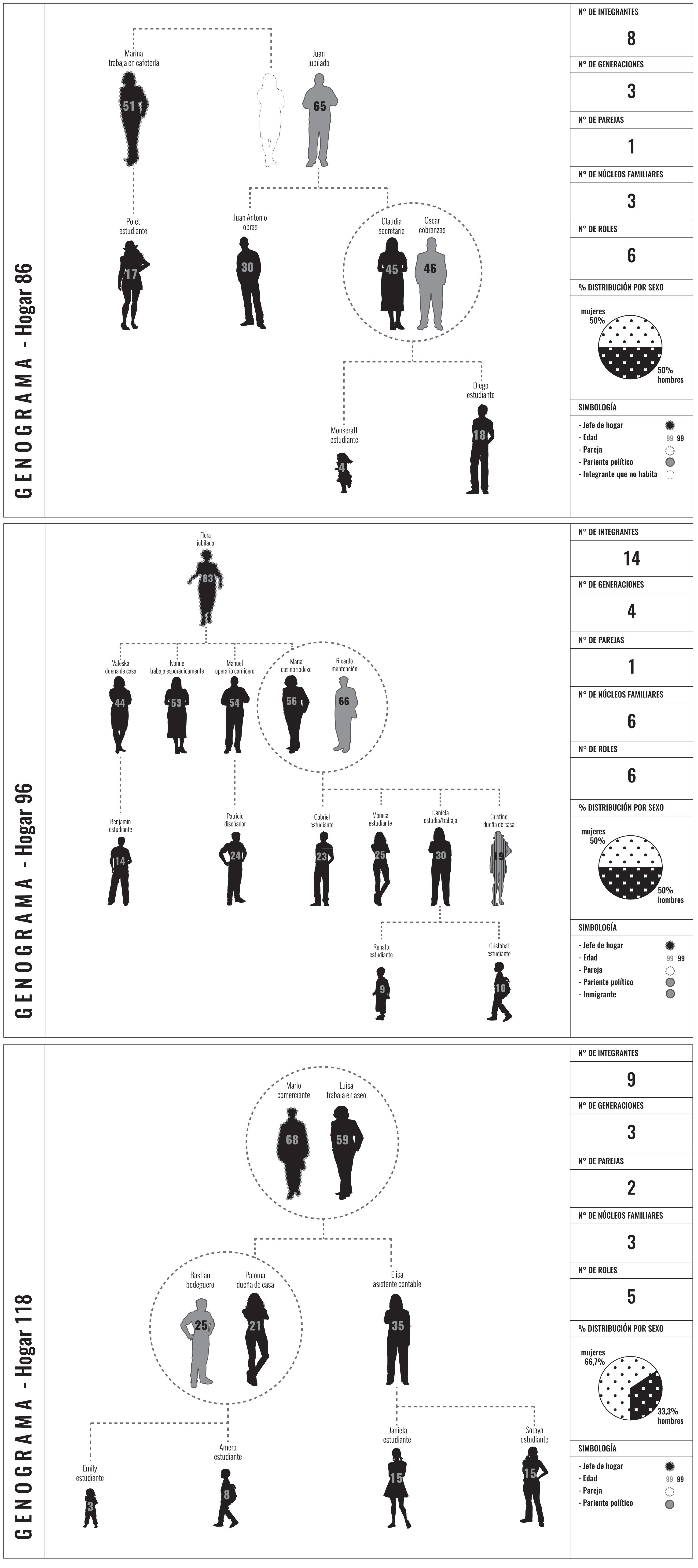 Genogramas de algunas de los hogares estudiados