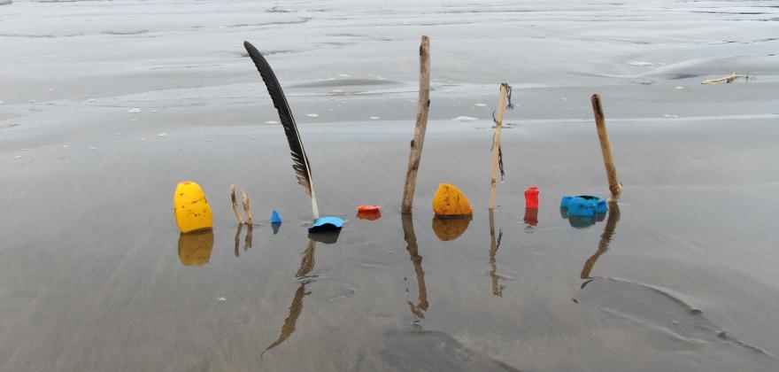 Cecilia Vicuña, Dissolution, 2009, precarious site specific performance installation. Concón, Chile. Photo: James O’Hern. Courtesy the artist.