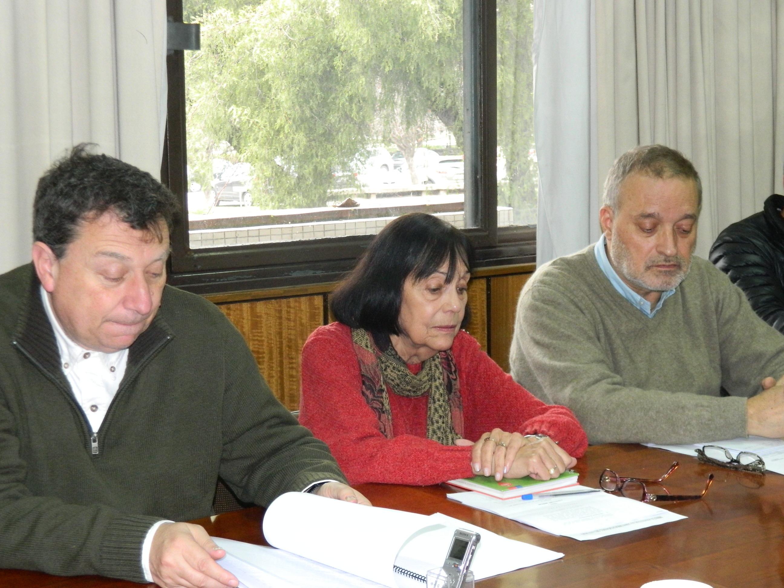 Juan Carlos Letelier, Vicepresidente del Senado U. de Chile, Decana Carmen Luz de la Maza, Vicedecano Juan Caldentey.