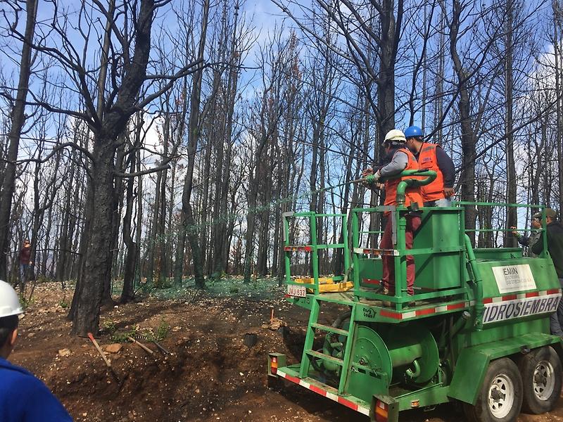 La Estación Experimental Pantanillo está siendo recuperada de los efectos de los incendios forestales gracias a la técnica de la hidrosiembra.