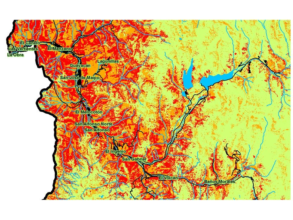 Plano que da cuenta del primer diagnóstico para la Comuna que establece Prioridades de Protección contra Incendios Forestales.