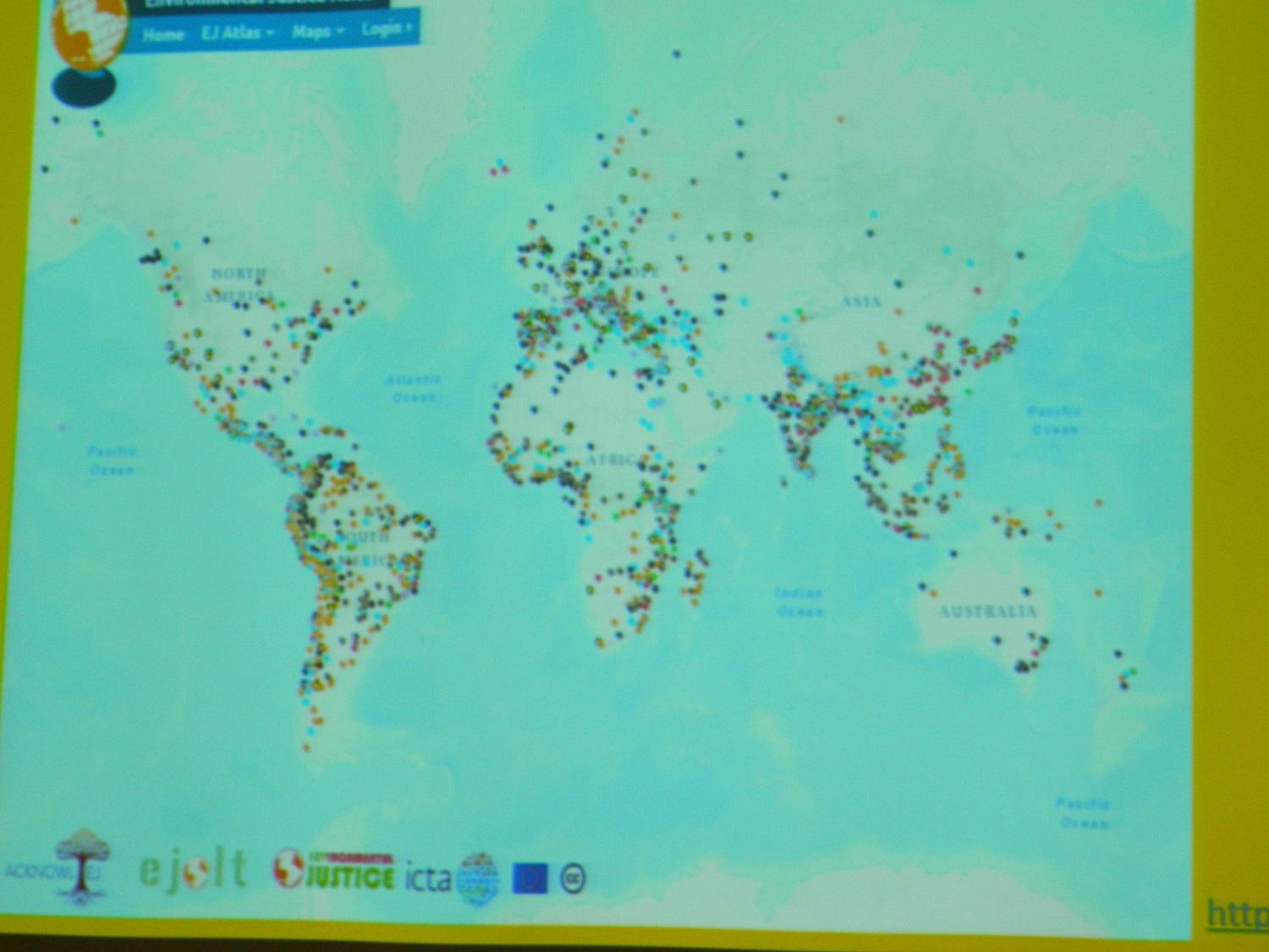 Mapa de conflictos ambientales recientes. Desde la Cumbre de la Tierra en Río de Janeiro en el año 1992 los conflictos han aumentado.