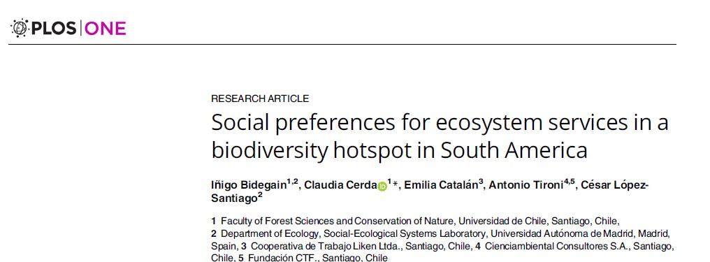 Publicación reciente donde investigadores de diferentes disciplinas abordamos diferentes perspectivas sociales sobre servicios ecosistémicos 