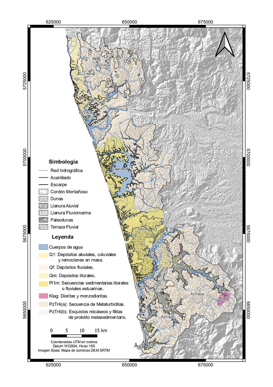 Mapa geomorfológicocosta cuenca río Imperial hasta río Toltén