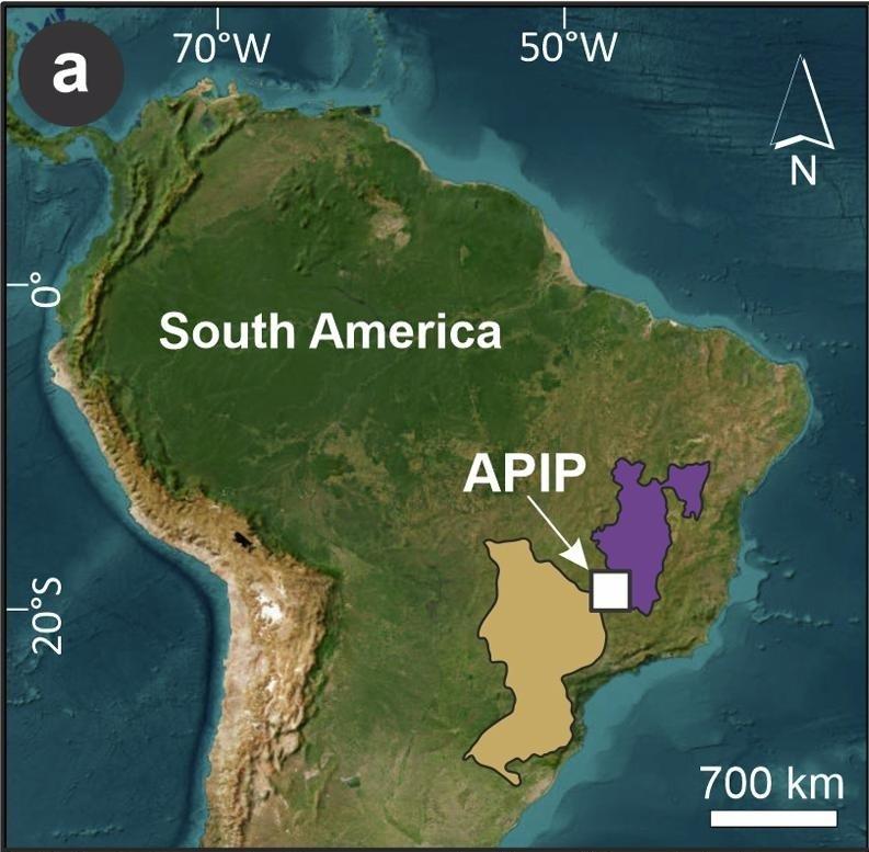 Ubicación de la Provincia Ígnea de Alto Paranaíba (APIP), en Brasil.