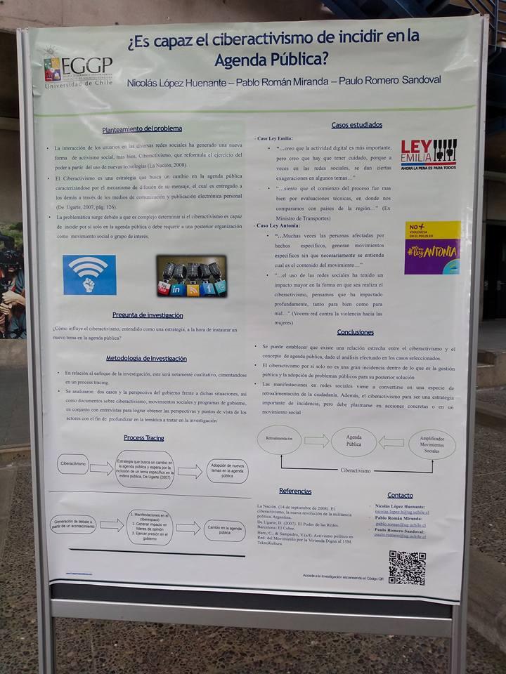 Póster de los estudiantes de Administración Pública Nicolás López Huenante, Pablo Román Miranda y Paulo Romero Sandoval.