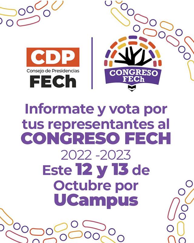 Este 12 y 13 de octubre, la comunidad estudiantil podrá votar a sus representantes para el Congreso Refundacional FECH 2022-2023.