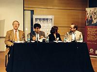Profesor Carlos Huneeus junto a Germán Correa, Claudia Heiss y José Miguel Burmeister.