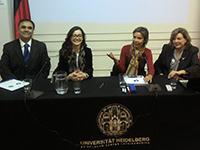 Sergio Peña Neira, Paula Nuño, Astrid Espaliat y Beatriz Ramacciotti, participaron en el primer panel sobre Democracia, Paz y Justicia.