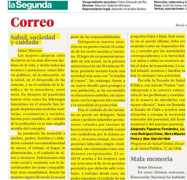 Carta al Director, Diario La Segunda