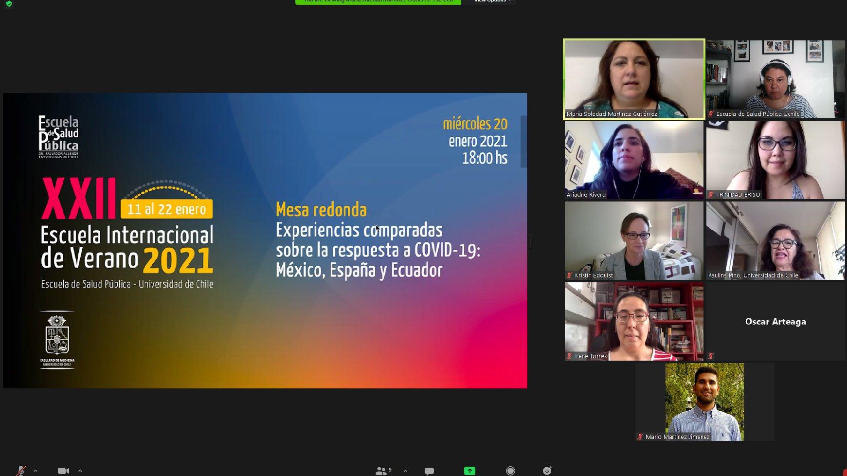 Una de las actividades abiertas a todo el público fue la Mesa Redonda Experiencias Comparadas de la respuesta a COVID19 en México, España y Ecuador, moderada por la Dra. Soledad Martinez.