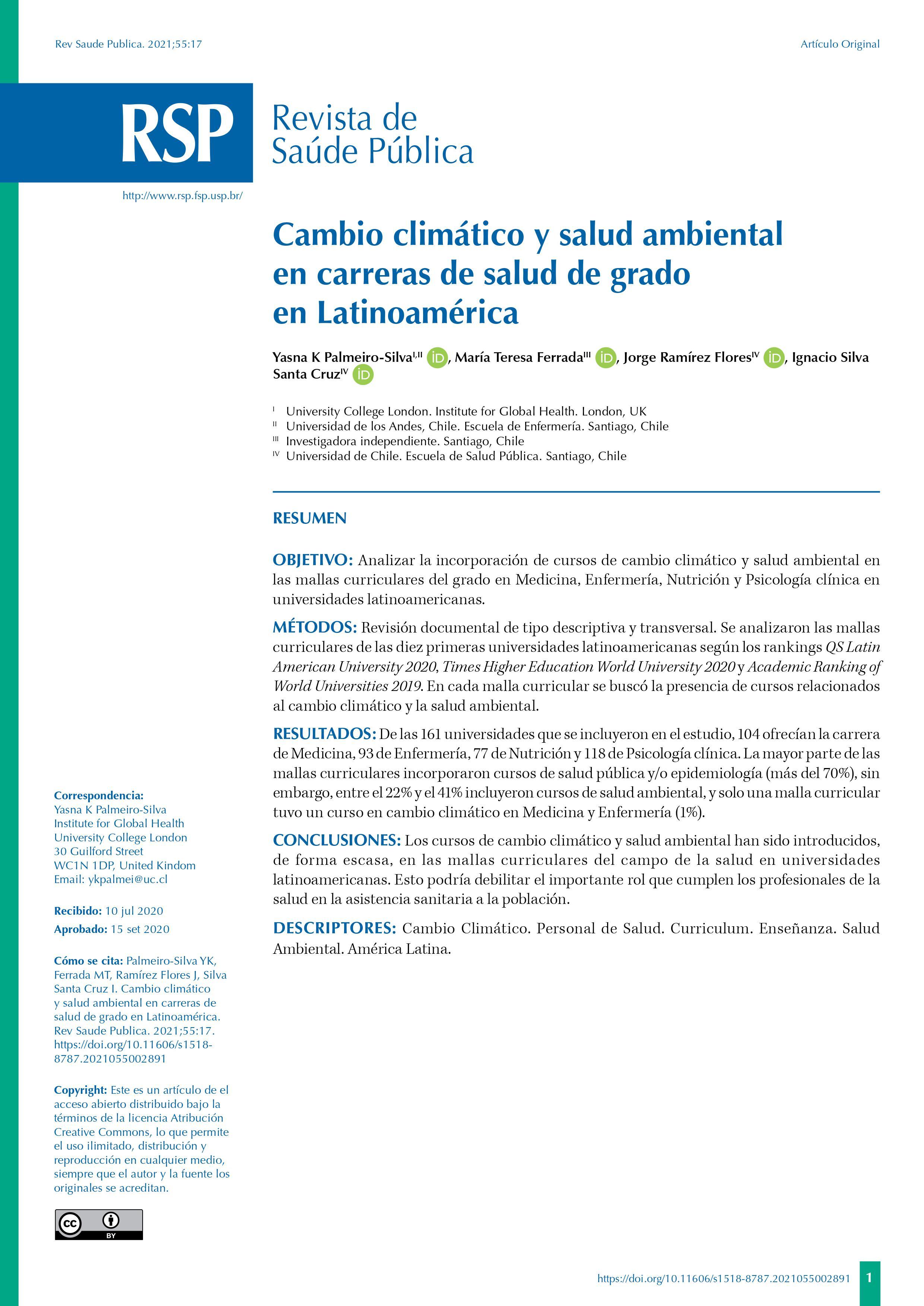 Cambio climático y salud ambiental las carreras de salud de grado en América Latina