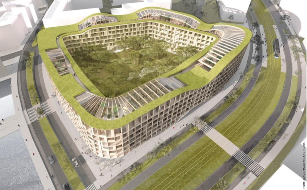 Ciudades con bajas emisiones: En Riykjavik, Islandia, se propone edificar en torno a un gran jardín central, protegiendo el ecosistema local y aminorando la huella de carbono.