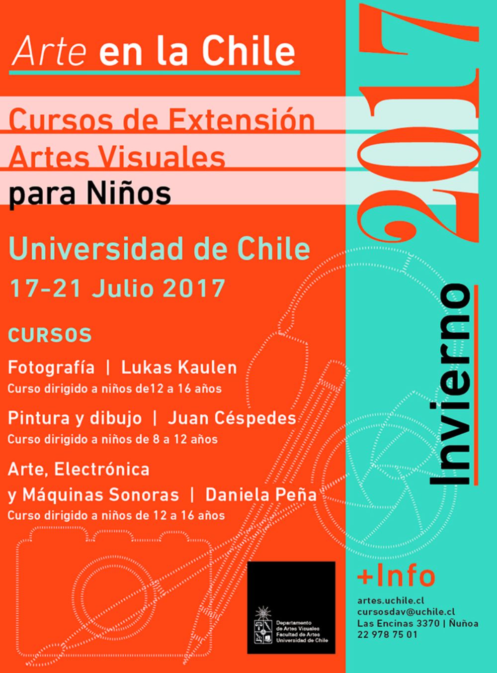 Los Cursos de Extensión de Invierno para niños 2017 impartidos por el Depto. de Artes Visuales de la U. de Chile se desarrollarán durante la segunda semana de vacaciones de invierno.