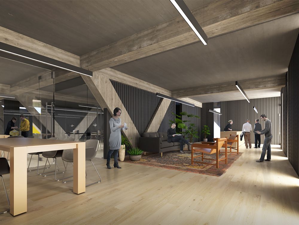 Vista interior en maqueta digital del interior de los espacios comunes del nuevo edificio. 