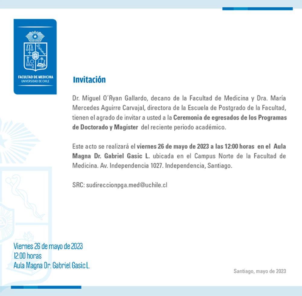 Invitación Ceremonia de egresados de los Programas de Doctorado y Magíster