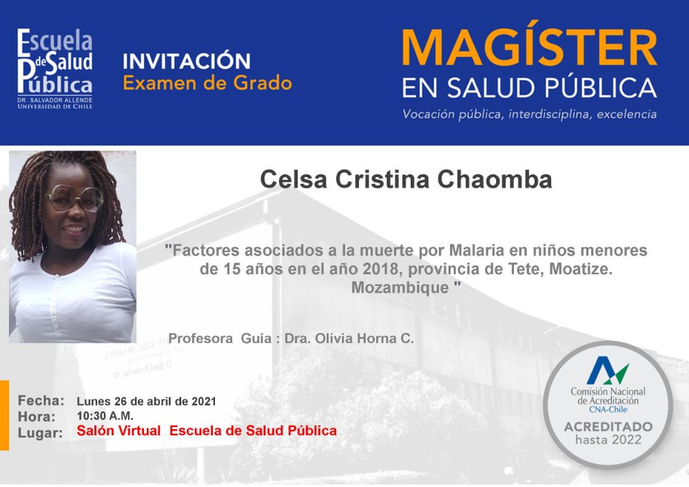 Examen de grado alumna Celsa Cristina Chaomba, Magíster en Salud Pública