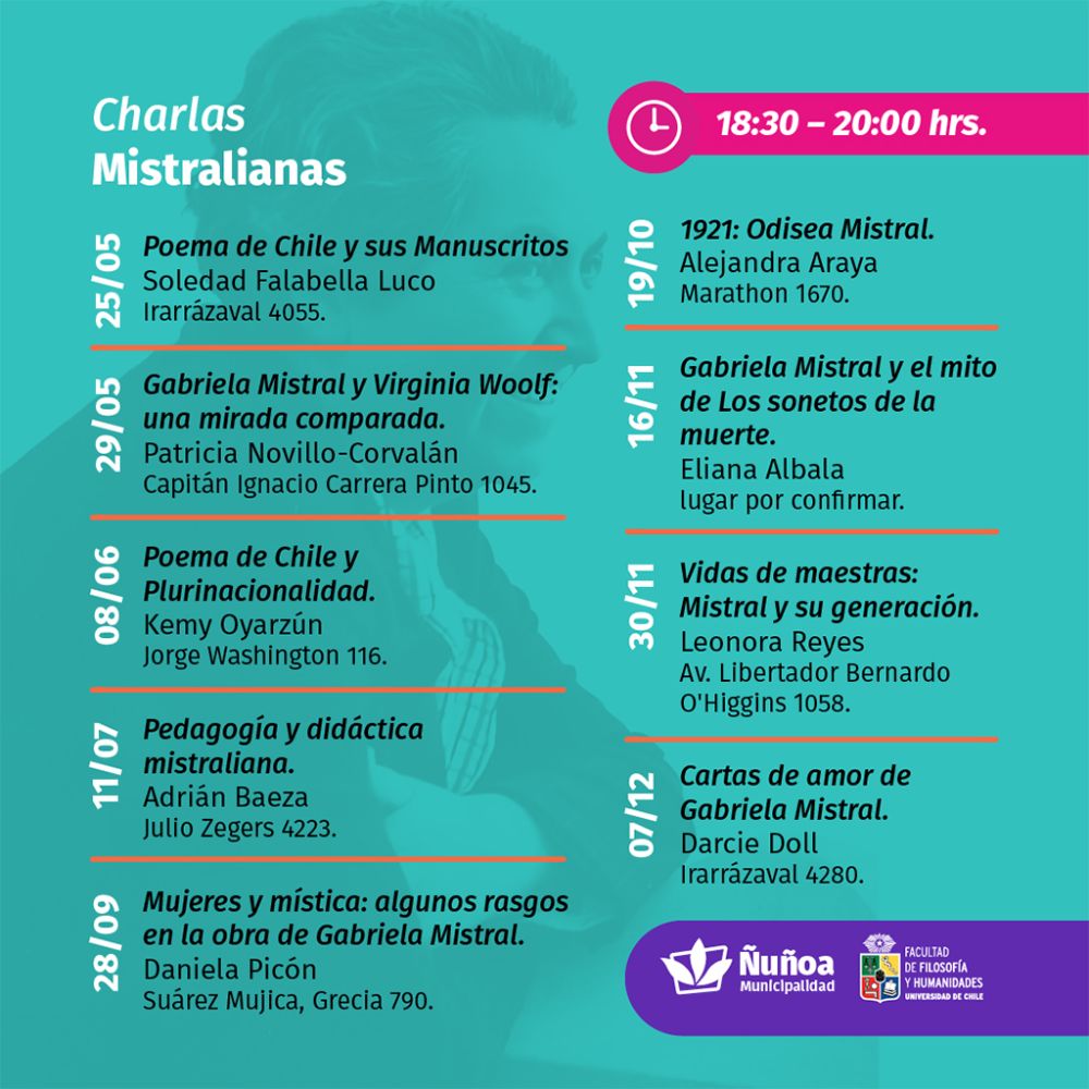 Municipalidad de Ñuñoa y Universidad de Chile organizan ciclo de charlas mistralianas