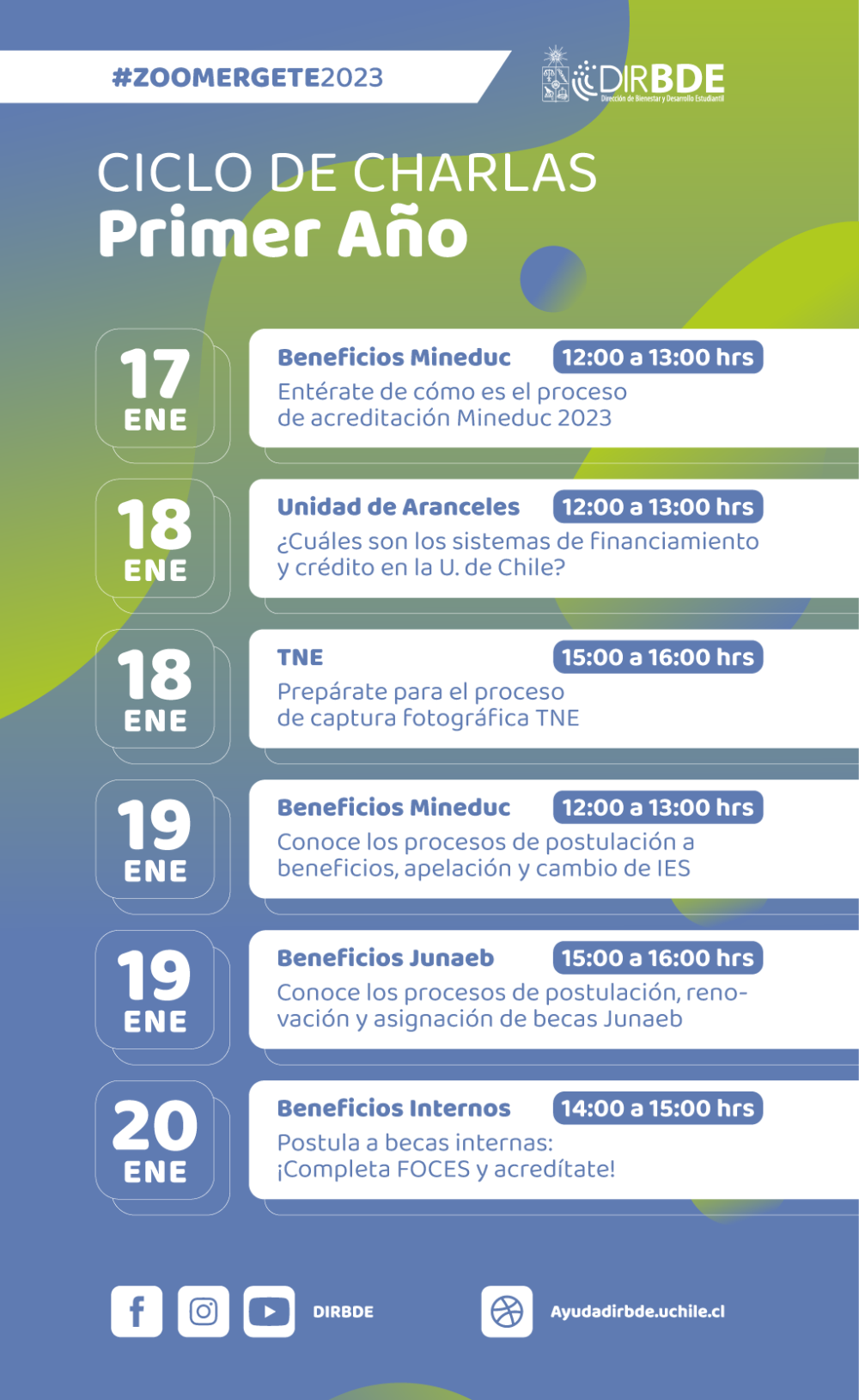 Calendario ciclo de charlas #Zoomergete primer año.