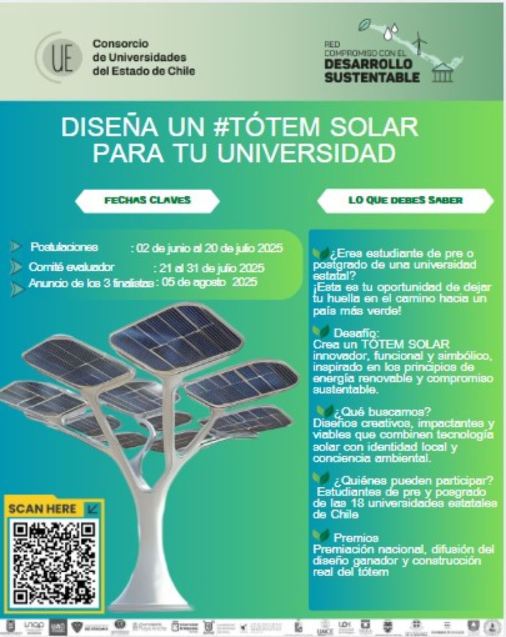 En el marco del trabajo colaborativo de la Red Compromiso con el Desarrollo Sustentable de las Universidades Estatales de Chile, se convoca a un concurso para el diseño de un Tótem Solar Sustentable que simbolice el compromiso de nuestras instituciones con los Objetivos de Desarrollo Sostenible (ODS).