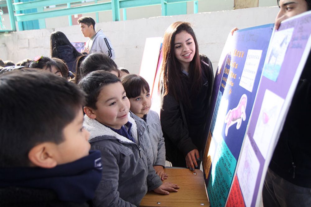 Junto al Domo se instaló una feria de ciencias en donde los estudiantes del colegio pudieron presentarle a sus compañeros de otros cursos los proyectos en los que se encuentran trabajando.