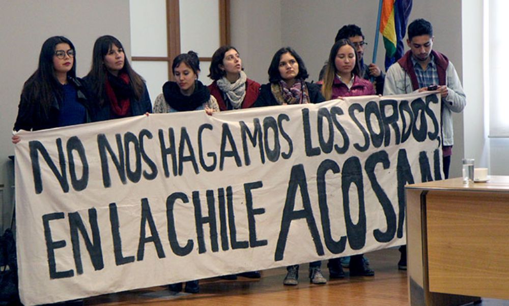 Estudiantes miembros de las distintas Secretarías de Sexualidades y Géneros de la U. de Chile (Sesegen) estuvieron presentes en la sala manifestando su apoyo a la política.