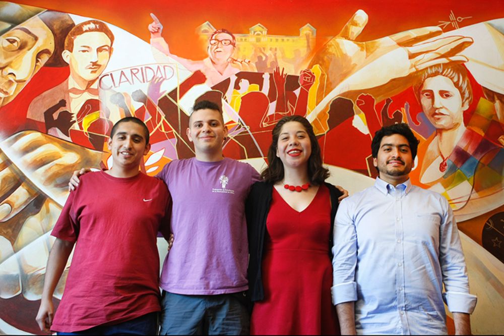 Los representantes de la mesa FECh (de izquierda a derecha): vicepresidente, Mattías Gallegos; presidente, Alfonso Mohor; secretaría general, Javiera López y; secretaría ejecutiva, Juan Carlos Bustos.