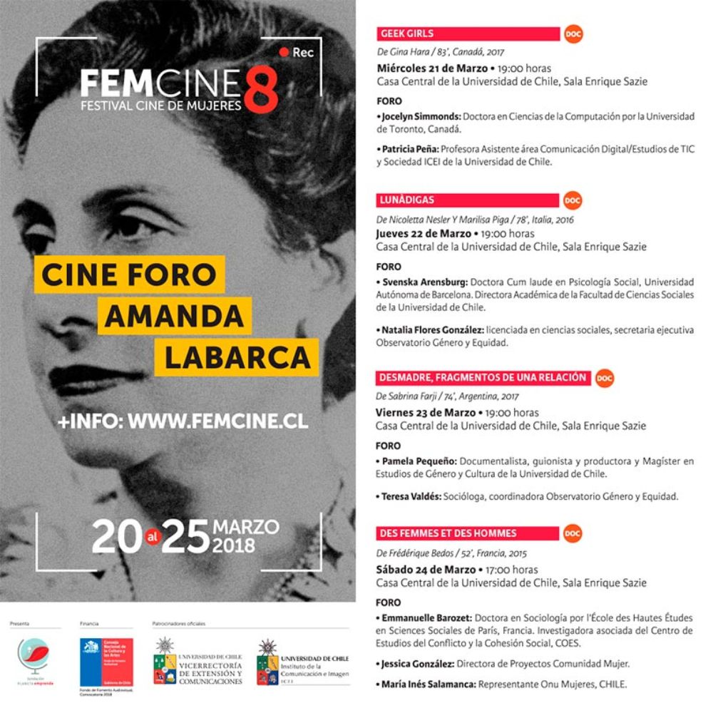 Programación del Cine foro Amanda Labarca 