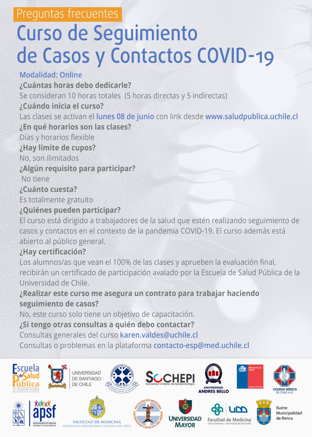 Preguntas frecuentes del Curso Seguimiento de casos y contactos COVID-19.