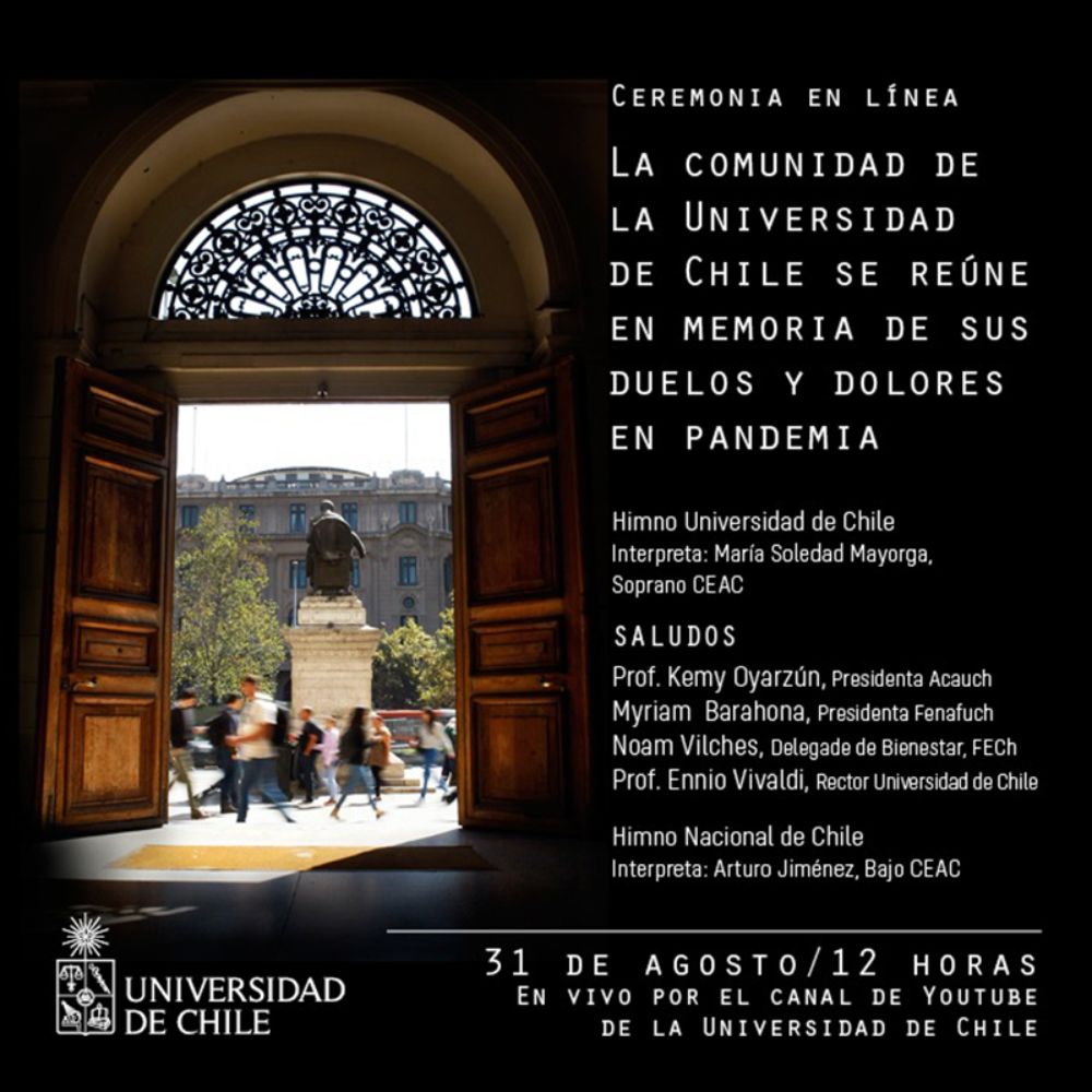 La U. de Chile realizó un espacio de reflexión colectiva para homenajear a las personas fallecidas por la pandemia de COVID-19 y sus familiares.