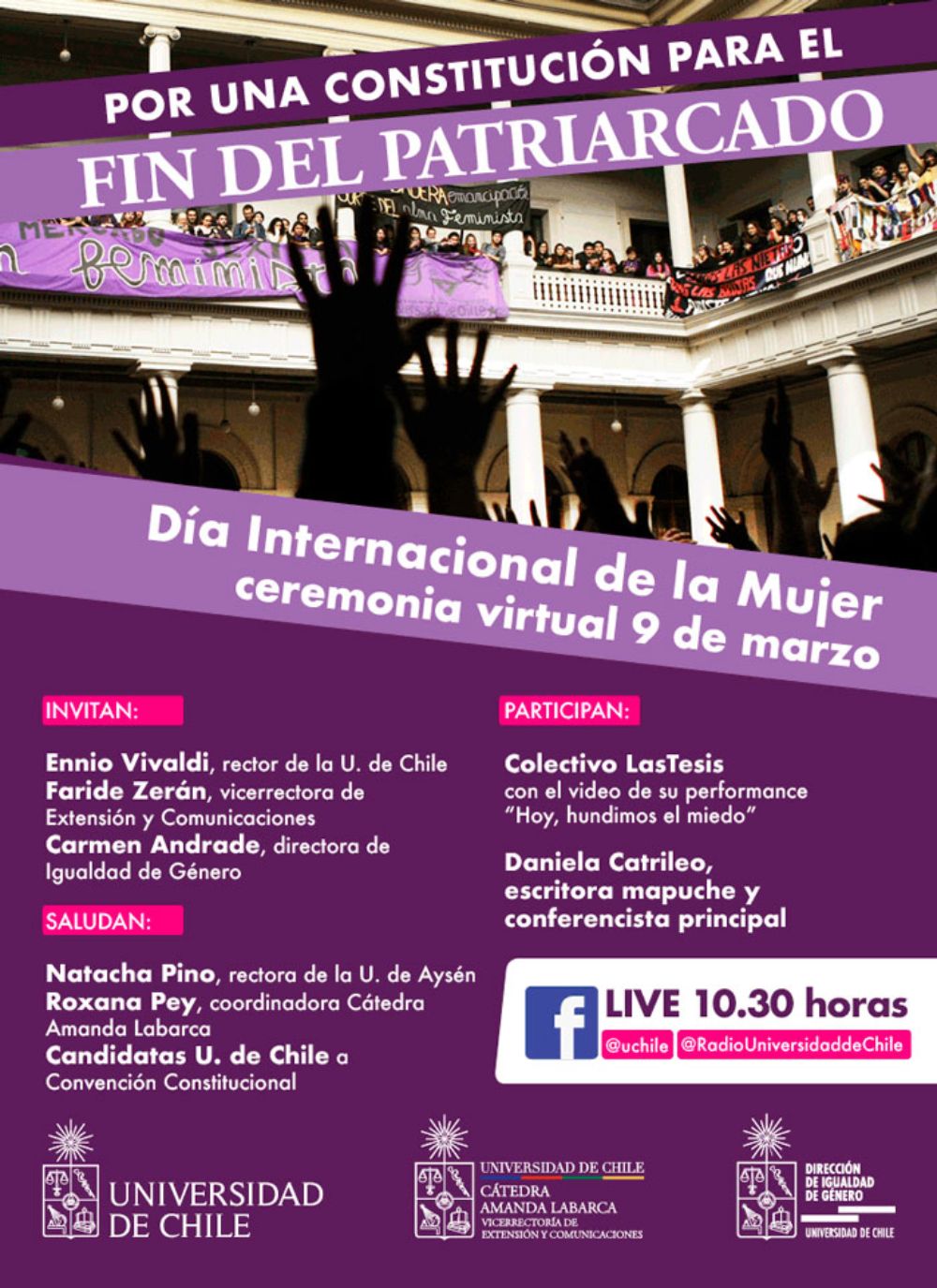 Programa oficial de la ceremonia del 9 de marzo de este año, actividad que por primera vez será en formato virtual.