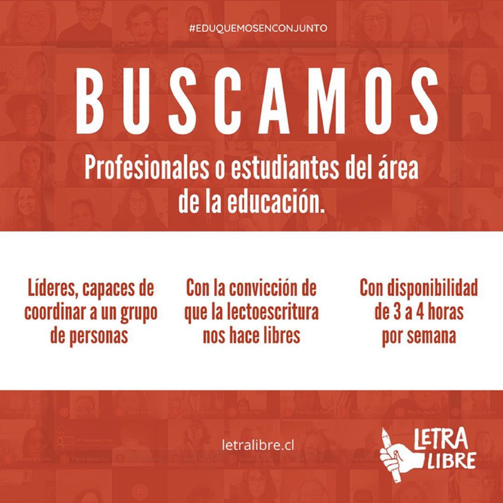 La Fundación Letra Libre se encuentra buscando voluntarios para apoyar a niños en el segundo semestre de 2021.