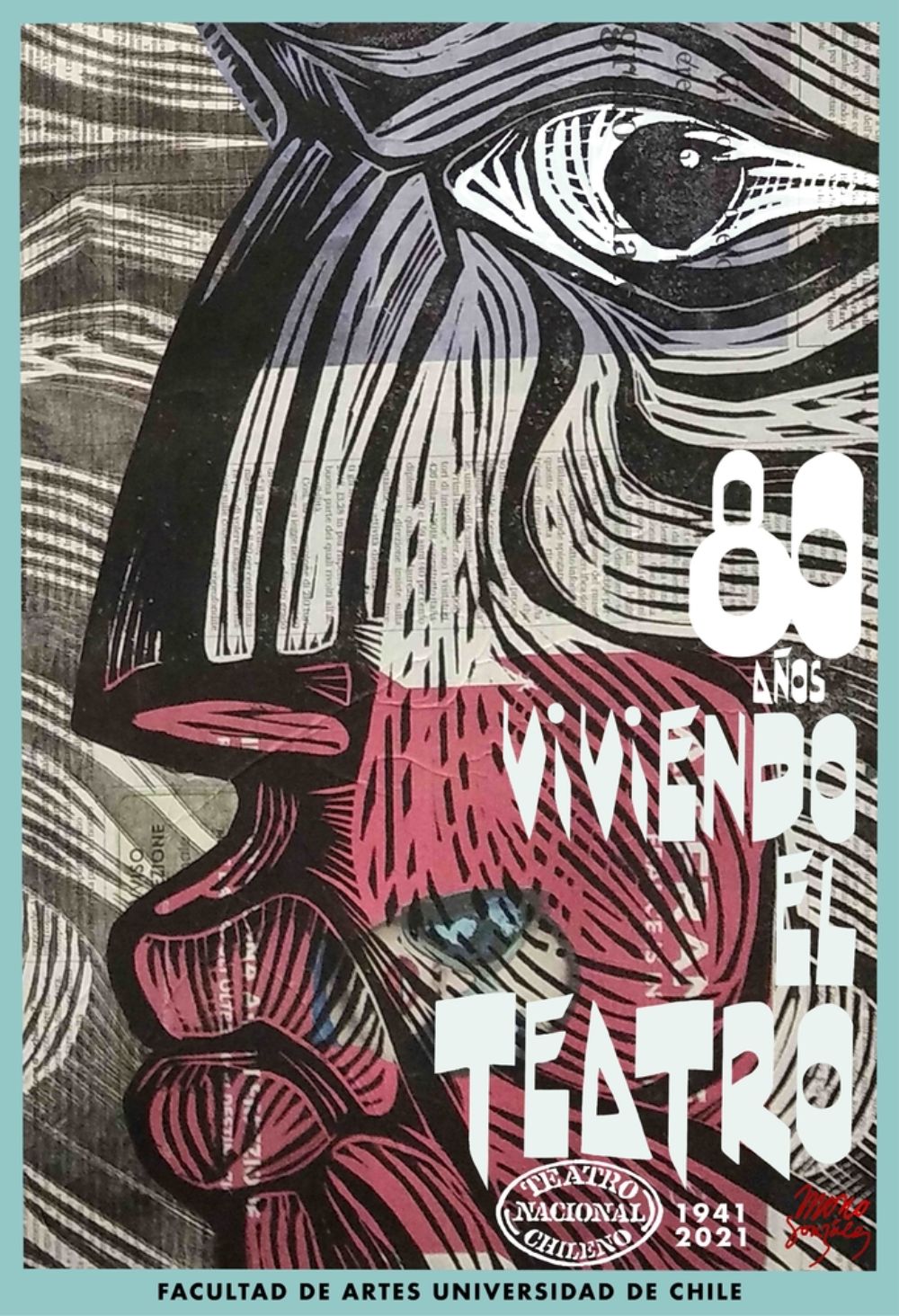 El artista se inspiró en los acontecimientos recientes en Chile, destacando el primer plano de un rostro que mira a la audiencia con ojos curiosos.