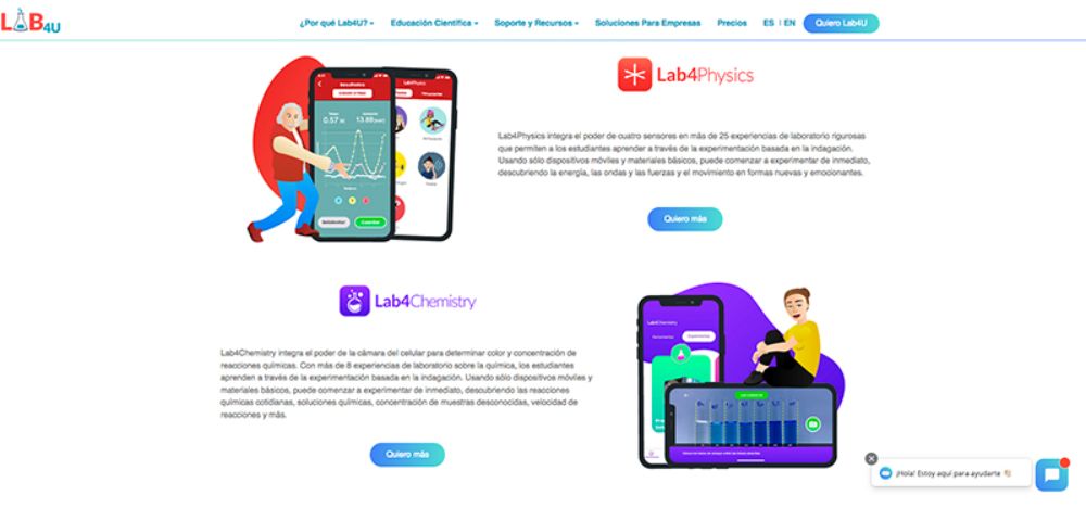 Lab4U cuenta con distintas aplicaciones que ayudan a mejorar el conocimiento de las ciencias a través de un celular. 