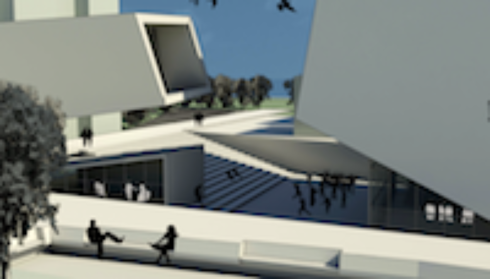 Vista detalle del acceso al futuro teatro multifuncional.