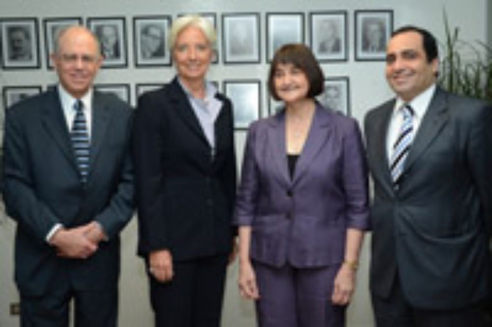  El Decano Manuel Agosin, Christine Lagarde, la Prorrectora Rosa Devés y el Vicedecano Enrique Manzur.