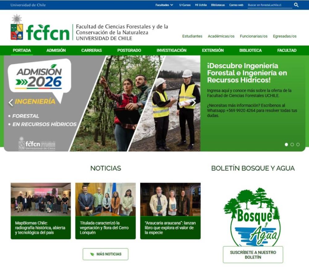 Portada del nuevo sitio de la Facultad de Ciencias Forestales y de la Conservación de la Naturaleza (FCFCN).