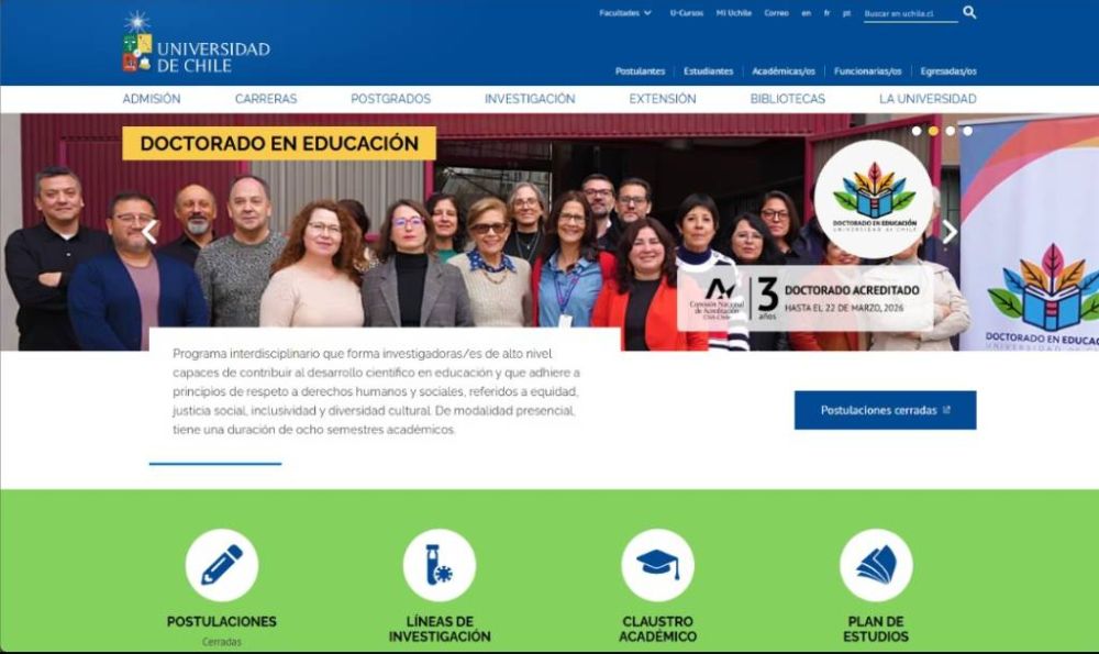 Portada del nuevo sitio web del Doctorado en Educación.
