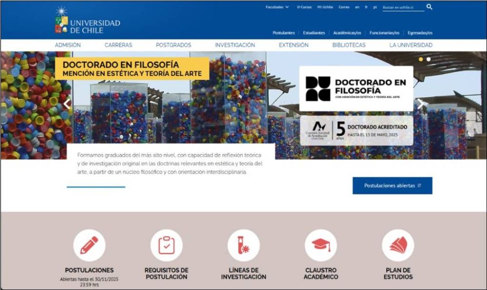 Portada del nuevo sitio web del Doctorado en Filosofía, mención en Estética y Teoría del Arte.
