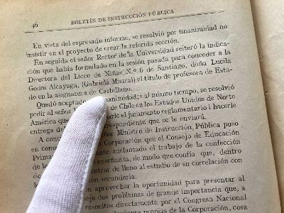 Boletín del Consejo de Instrucción Pública del 26 de marzo de 1923 que aprueba el título de Profesora de Estado en la asignatura de Castellano a Gabriela Mistral